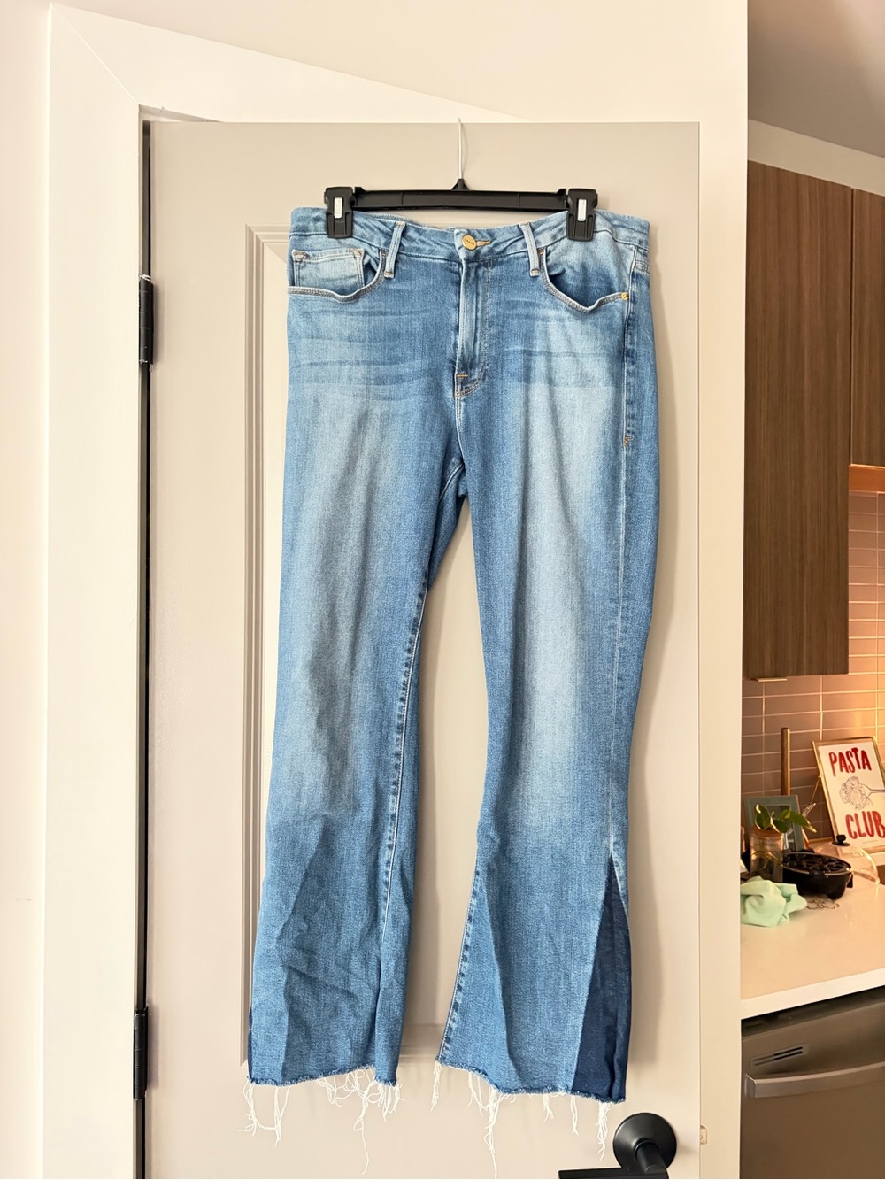 Frame Denim Light Blue Cropped Jeans with Front Slits